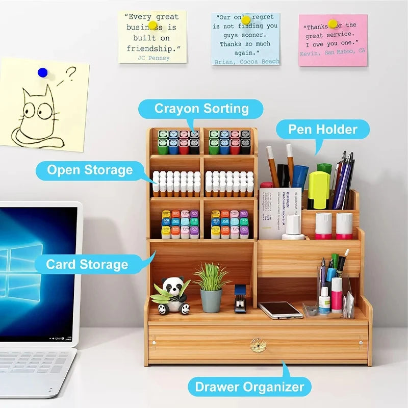 Wooden Desk Organiser with Drawer
